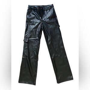 Sono Faux Leather Cargo Pants Women's M Black Wide Leg Bottom‎ Y2K NWOT✅